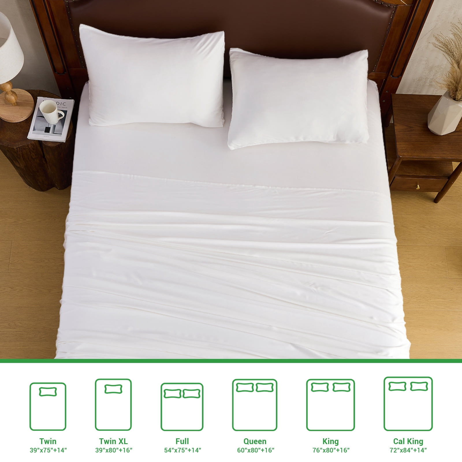 Gogreen 3PC Bamboo Cal King Sheet Set, Deep Pocket Fit 16", Breathable Super Soft Luxury Hotel Style Home Decor Cal King Sheet Set, Gift for Women, Men - 2 Pillowcases, 1 Fitted Sheet