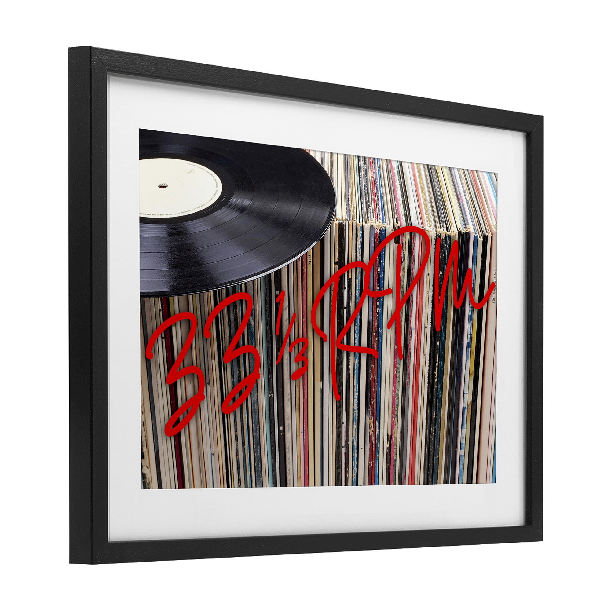 Stupell Industries Vinyl Record Stack Collection Black Framed Print Under Glass, design by Lil' Rue