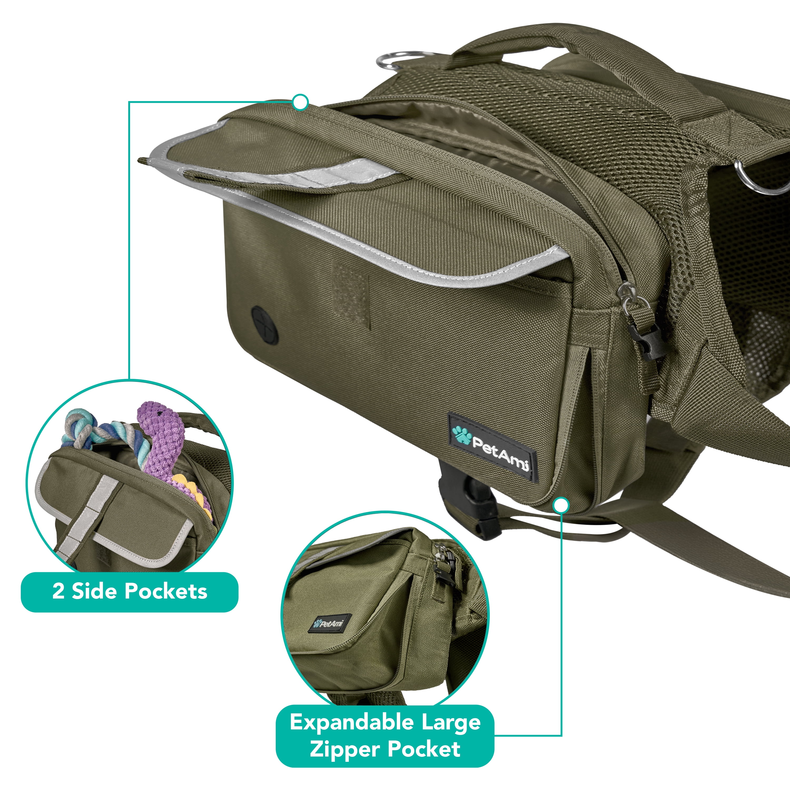 PetAmi Dog Backpack for Medium & Large Dogs, Saddle Bag for Dogs to Wear for Hiking, Pet Backpack Harness Dog Pack with Reflective Side Pockets for Walking Running.