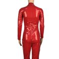 thumbnail image 6 of ZDHoor Women's Shiny Liquid WetLook Zipper Front Catsuit Mock Neck Glossy Leotard Skinny Jumpsuits Red 4XL, 6 of 7