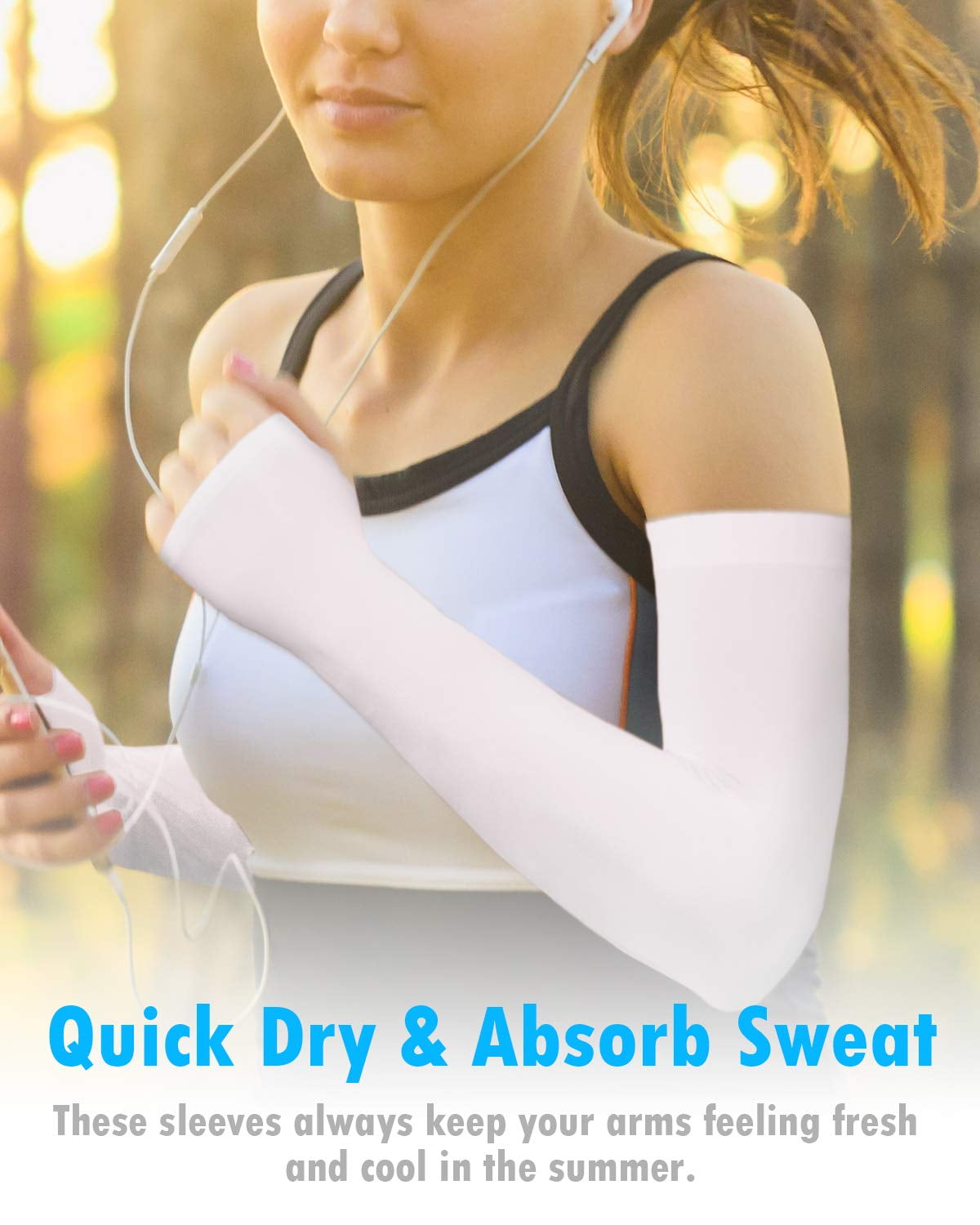 Cooling Arm Sleeves for Men & Women (1 pair), UV Protective UPF 50 Long