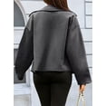 thumbnail image 6 of Women Cropped Trench Coat Wool Blend Pea Coat Short Jacket Casual Loose Long Sleeve Button Down Winter Outerwear Gray XL, 6 of 7