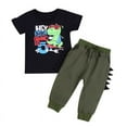 thumbnail image 3 of 2Pcs Toddler Boys Dinosaur Outfits Drawstring Jogger Pants Sweatpants + Short Sleeve T-shirt Set 1-6Y, 3 of 8