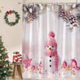 thumbnail image 2 of Jbralid Christmas Shower Curtain Cute Snowman Dreamy Pink Xmas Ball Snowy Pine Tree Branch Pine Cone Snowflake Winter Holiday Happy New Year Bath Curtain with Hooks, 72"x72", 2 of 6