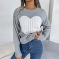 thumbnail image 2 of vigerkar Women's Sweater Heart Knitted Pullover Sweaters Long Sleeve Crewneck Cute Sweaters (Grey, XL), 2 of 8