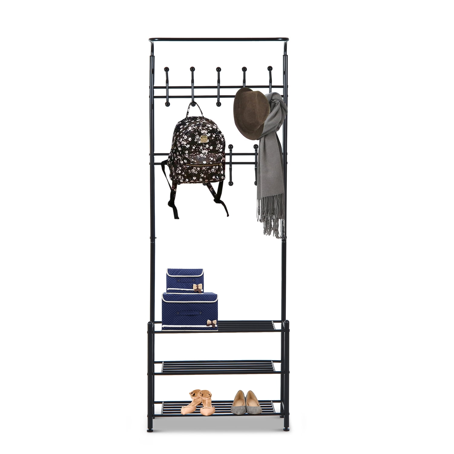 Multipurpose Rack and Organizer Metal Entryway Coat Shoe Rack 3 Tier Shelves Entryway Hall Tree