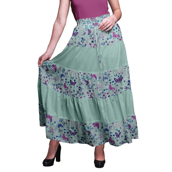 Bimba 5 Tier Cotton Skirts For Women Long Length Cotton Printed Skirt Summer