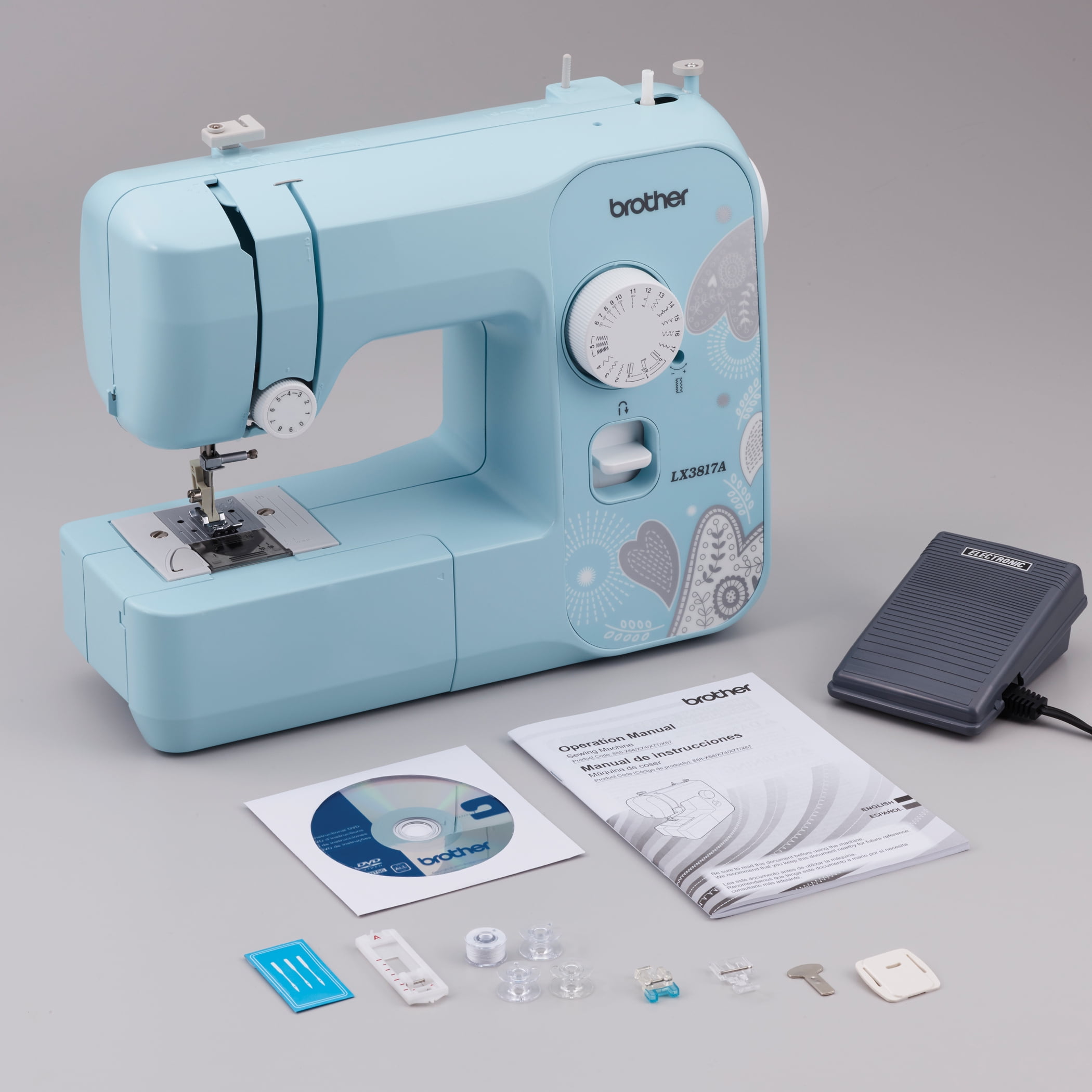 Brother LX3817A 17-Stitch Portable Full-Size Mechanical Sewing Machine,  Aqua - Walmart.com