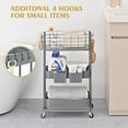 thumbnail image 5 of 3 Tier Utility Cart, Metal Rolling Cart Organizer, Storage Cart on Wheels, Book Cart, Diaper Cart for Bathroom, Kitchen, Office, Bedroom, Gray, 5 of 18