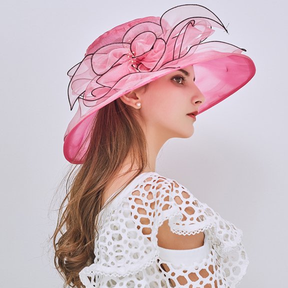 Welling Floral Organza Wide Brim Church Fascinator Lady Tea Party Sun Hat
