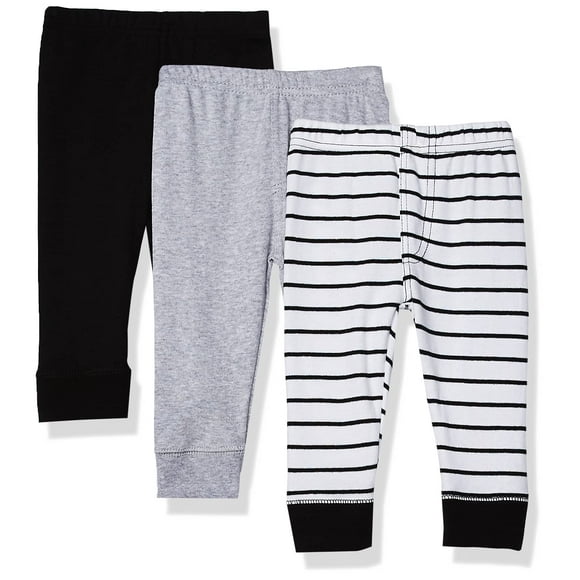 Luvable Friends Unisex Baby cotton Pants, Black Stripe 3-Pack, 2 Toddler