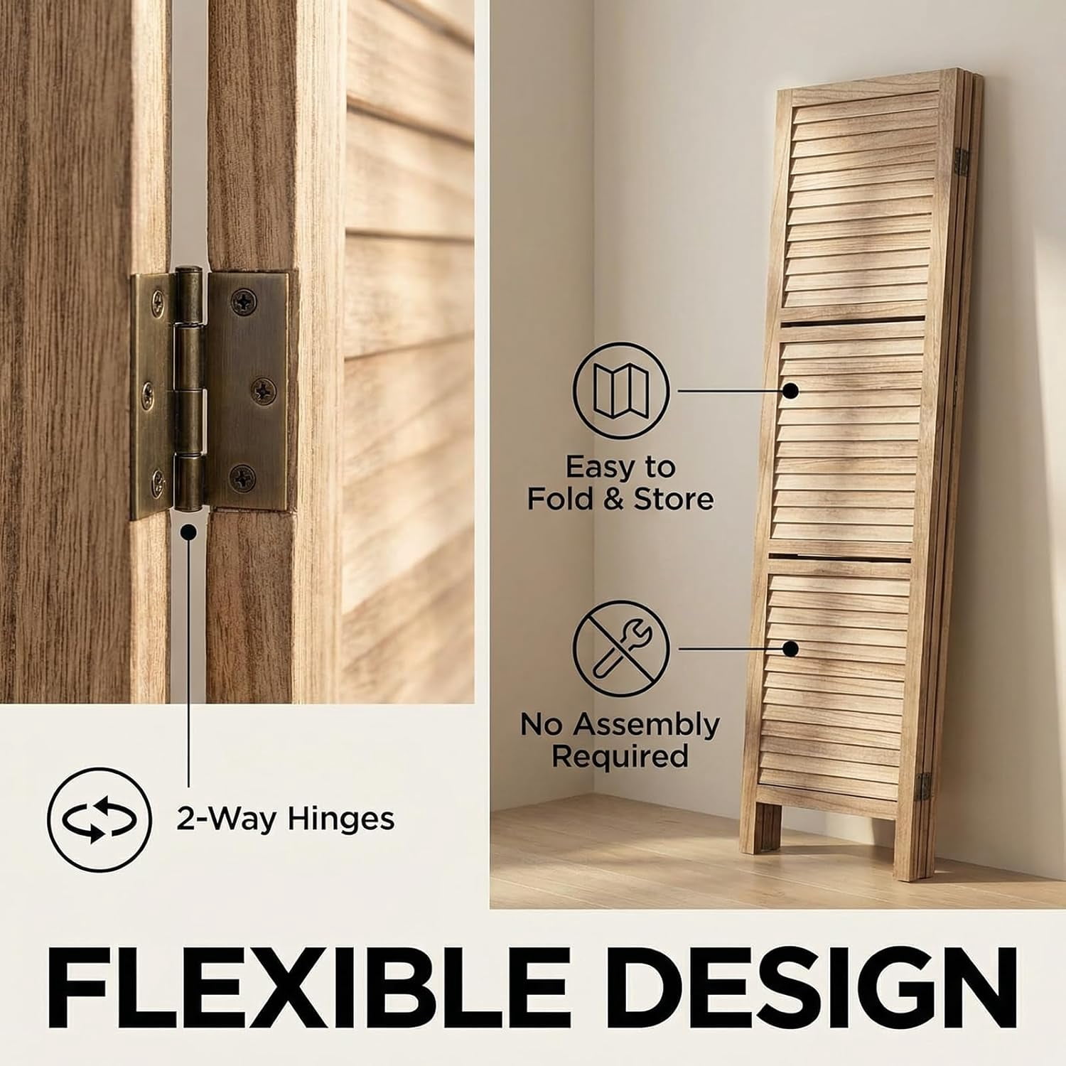 4 Panel Bamboo Room Divider with Shelves, Lightweight Privacy Screen for Bedroom Home Office, No Assembly Required