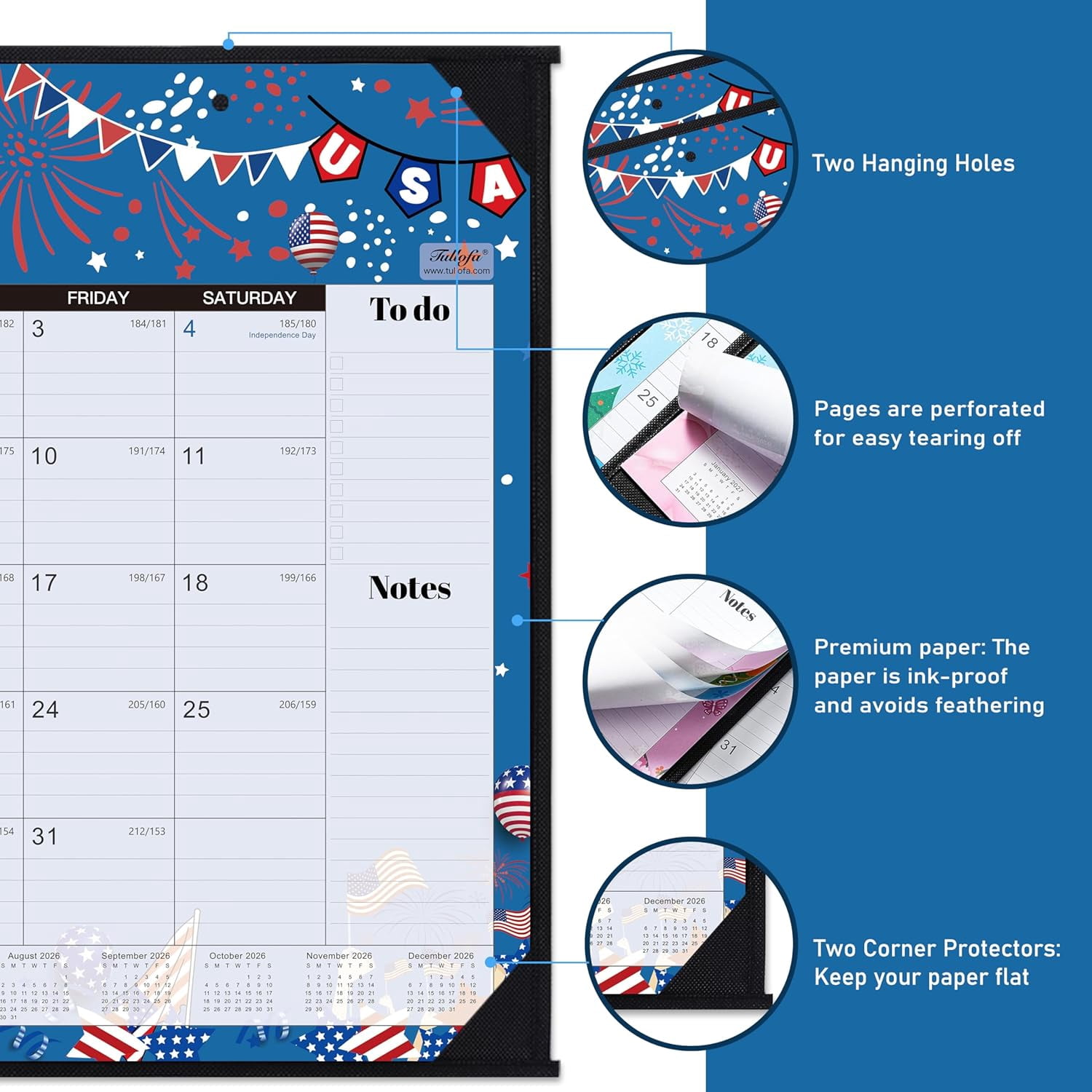 2026-2027 Desk Calendar - Large Desk Calendar 2026-2027, Jul.2026 - Dec.2027, 22" x 17", 18 Months Calendar with Corner Protectors + Large Ruled Blocks, To-do & Notes, 12 Different Themes