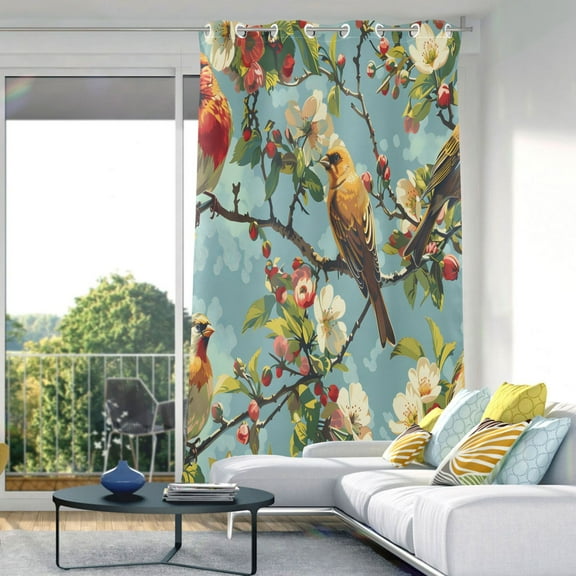 Birds on Bloom Floral Blackout Curtains 84"x52" Thermal Insulated Curtain 1 Panel
