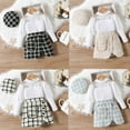 thumbnail image 4 of Ruyang Toddler Girls Plaid Skirt Spring Outfits Bubble Sleeve Glitter Tshirts Top Irregular Skirt with Hat Set 3Pcs, 4 of 8