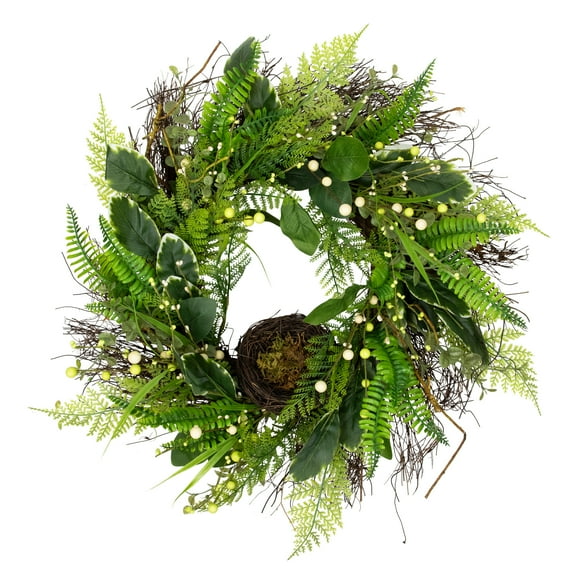 Northlight Bird's Nest in Mixed Foliage Artificial Spring Wreath - 24"