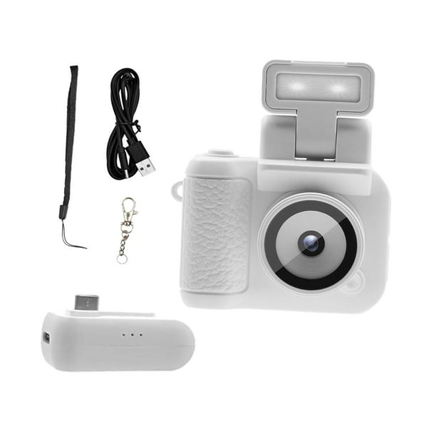 Cámara instantánea, videocámara vintage, dispositivo portátil pequeño con flash, cámara digital para vlogs, viajes y principiantes. blanco