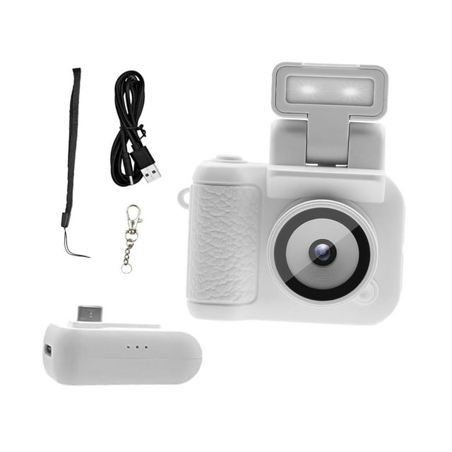 Cámara instantánea, videocámara vintage, dispositivo portátil pequeño con flash, cámara digital para vlogs, viajes y principiantes. blanco