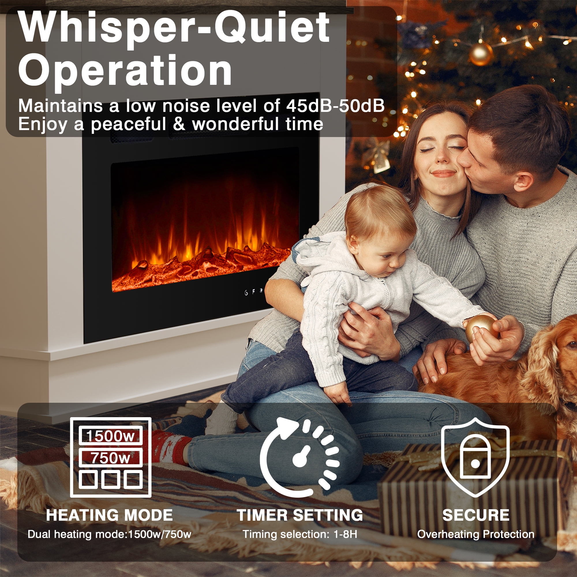 Maxhonor White Freestanding Electric Fireplace, 30” Insert, Overheating Protection & Minimalist Design
