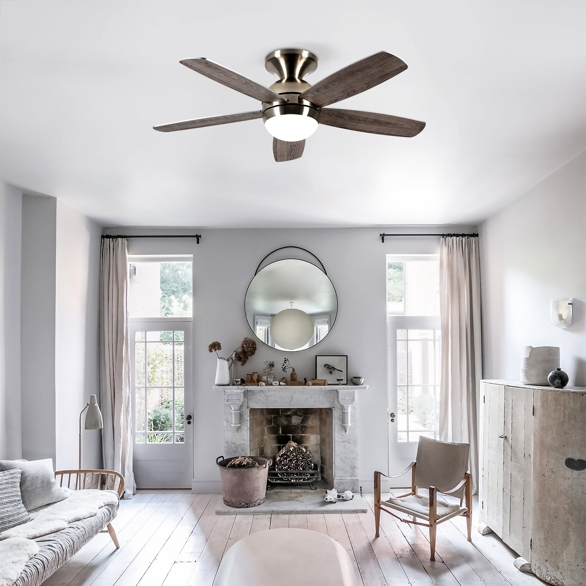 Ceiling Fan with Light, 52 Inch Reversible Blade LED Fan for Household Indoor Daily Use, Brushed Gold Silver