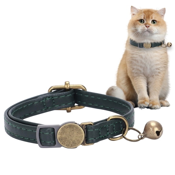 Ljxge Pet Supplies Retro Style Cat Collar Leather Look With Bell For Kitten Puppy Small Dogs Adjustable Breakaway