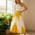 thumbnail image 4 of Womens Color Block Pleated Maxi Skirt High Waist A-Line Flowy Elegant Long Skirts Yellow M, 4 of 5