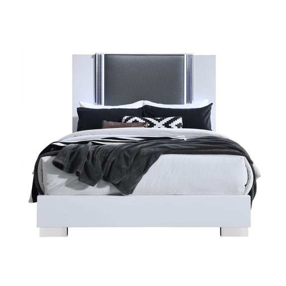 YLIME SMOOTH WHITE QUEEN BED WITH LED FULLY SLATTED