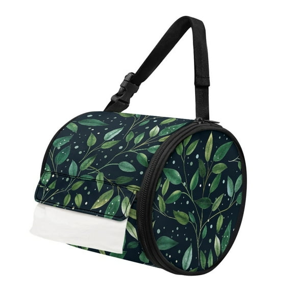 ZIATUBLE Green Leaves Hanging Paper Case Round Paper Towel Storage Bag Dustproof Paper Towel Dispenser Kitchen Paper Towel Hanging Organizer Universal Carrying and Storage Case