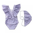 thumbnail image 3 of BESLY Toddler Little Girls Ruffled Swimsuits 1-7T One-Piece Beach Swimwear Chid Sunsuit with Swim Caps, 3 of 3