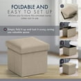 thumbnail image 3 of Ornavo Home 1 Pack Small Storage Ottoman Foldable Collapsible Cube Square Linen Ottoman Foot Rest Stool Seat, for Living Room, Bedroom, Home Office, Dorm - 12 x 12 x 12, Taupe, 3 of 7