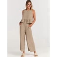 thumbnail image 4 of Women'S Pants Sets 2 Piece Outfits Sleeveless Round Neck Tank Tops Elastic Waist Wide Leg Khaki XXL, 4 of 10