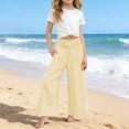 thumbnail image 5 of Grblisyd Girls Pants Size 10-12 Kids Striped Casual Elastic High Waist Cotton Linen Trousers with Pockets, 5 of 6
