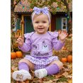 thumbnail image 5 of RUINIXCW Newborn Baby Girl My First Halloween Outfit Infant Girl Fall Winter Clothes Letters Embroidery Long Sleeve Romper Skirt Headband Socks Set, 5 of 10