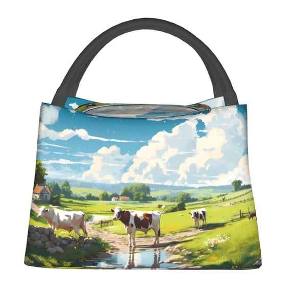 Vsdgher Countryside Farm Cow Print Insulated Bags, Insulated Cooler Bag Totes for Hot or Cold Food Bring or Delivery