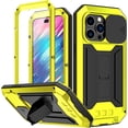 thumbnail image 5 of Case for iPhone 15,Military Grade 3 in 1 Metal Full-Body Rugged Stylish Kickstand Protective Case with Built-in Screen Protector Phone Case for iPhone 15,6.1 inch 2023 (Yellow), 5 of 17