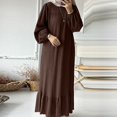thumbnail image 4 of ZANZEA Womens O-Neck Puff Long Sleeve Muslim Abaya Casual Loose Kaftan Long Dress With Belted, 4 of 4
