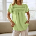 thumbnail image 2 of Ediodpoh A Plain Polka Dot Shirt for Ladies A Casual and Elegant Lace Patchwork Pleated Round Neck Top T Shirts for Women Light Green M, 2 of 4