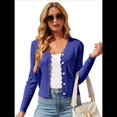 thumbnail image 3 of Cárdigan de Punto con Cuello en V, Larga y Botones para Mujer, Azul, Talla L, 3 of 9