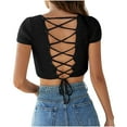 thumbnail image 4 of Timegard Crop Tops pour Femmes Manches Courtes Col Carré Dos à Cordon Ajusté Décontracté Sortie Tops, 4 of 4