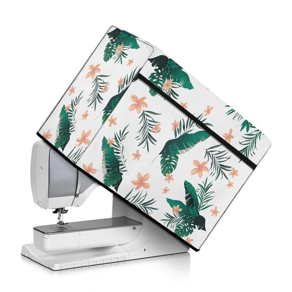 HELLHERO Floral and Green Leaf Pattern Sewing Machine Protector Cover with Storage Pocket and Carrying Handle Lightweight Stylish Home Appliances Covers