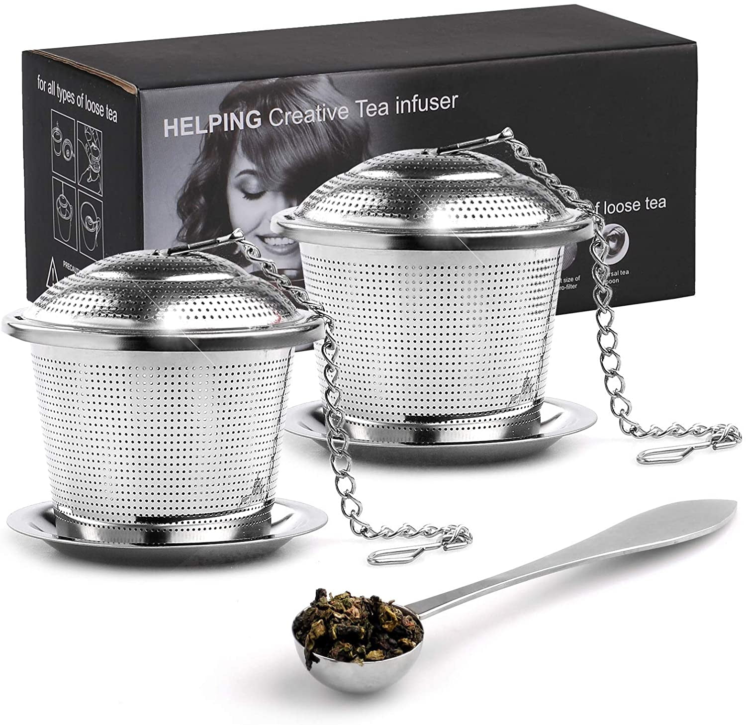 HINK Stainless Steel Ball Tea Spice Strainer Infuser Mesh Filter Leaf with Lid Chain 