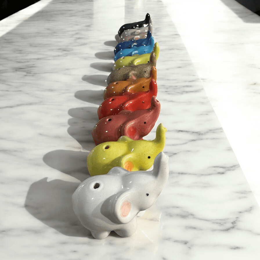 12-Piece Ceramic Elephant Incense Holder Set – Assorted Colors
