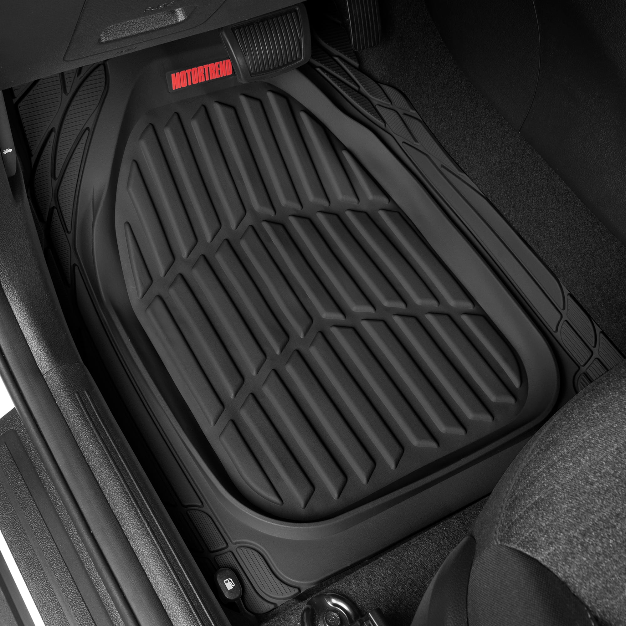 MotorTrend FlexTough Tortoise, Heavy-Duty Rubber Floor Mats for All Weather Protection, Deep Dish, Black