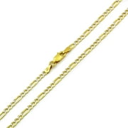 925 Italian Sterling Silver 3mm Solid Figaro Diamond Cut Chain, FREE Microfiber Cloth, ITProLux Yellow Gold Plated Pave Link Mens Womens Necklace, Giorgio Bergamo