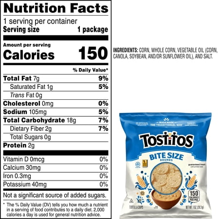 TOSTITOS BITE SIZE ROUNDS, TORTILLA CHIPS, 1OZ BAGS (40 PACK)