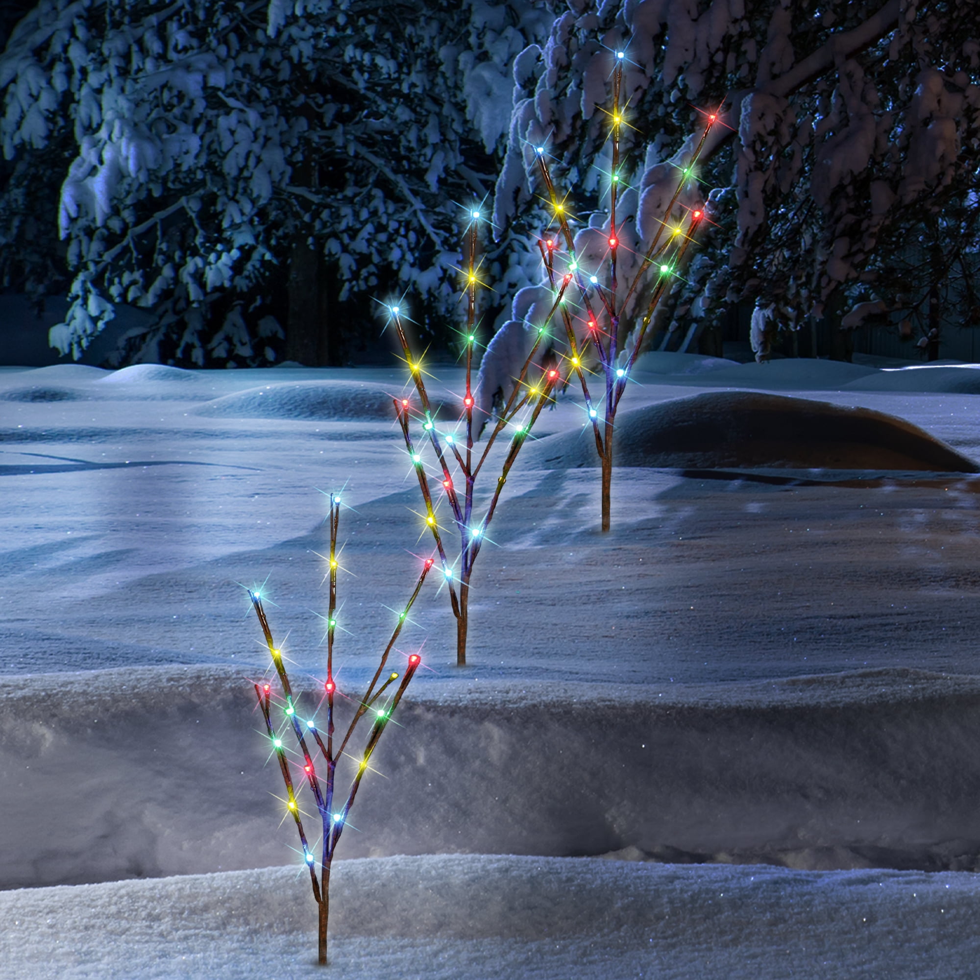 Holiday Time Lot de 3 Piquets Lumineux Scintillants, Multicolore LOT DE 3 PIQUETS LUMINEUX SCINTILLANTS