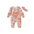 thumbnail image 1 of Bagilaanoe Newborn Baby Girl Jumpsuit Floral Long Sleeve Bodysuit + Headband 3M 6M 12M 18M Infant Casual One Piece Romper, 1 of 8