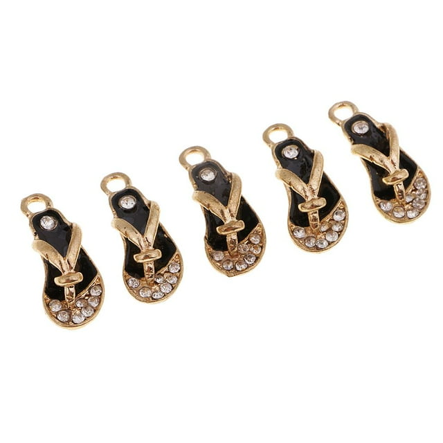 yuksok 5 Pcs Diamond Inserted Fashion Shoe Design Charms Jewelry Making Findings Craft black