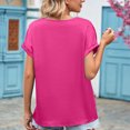 thumbnail image 3 of Top de manga corta con cuello en V y encaje satinado, elegante, transpirable, suelto, Top de verano para mujer para el trabajo, 3 of 6