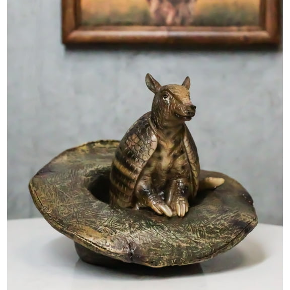 Western Rustic Texas Wild Armadillo Sitting in Cowboy Hat Decorative Figurine